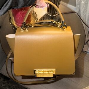 Sophisticated Mustard Satchel with Gold Accents